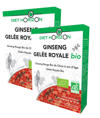 Pack 2 boites Ginseng - Gelée Royale Bio 20 ampoules de 10 ml